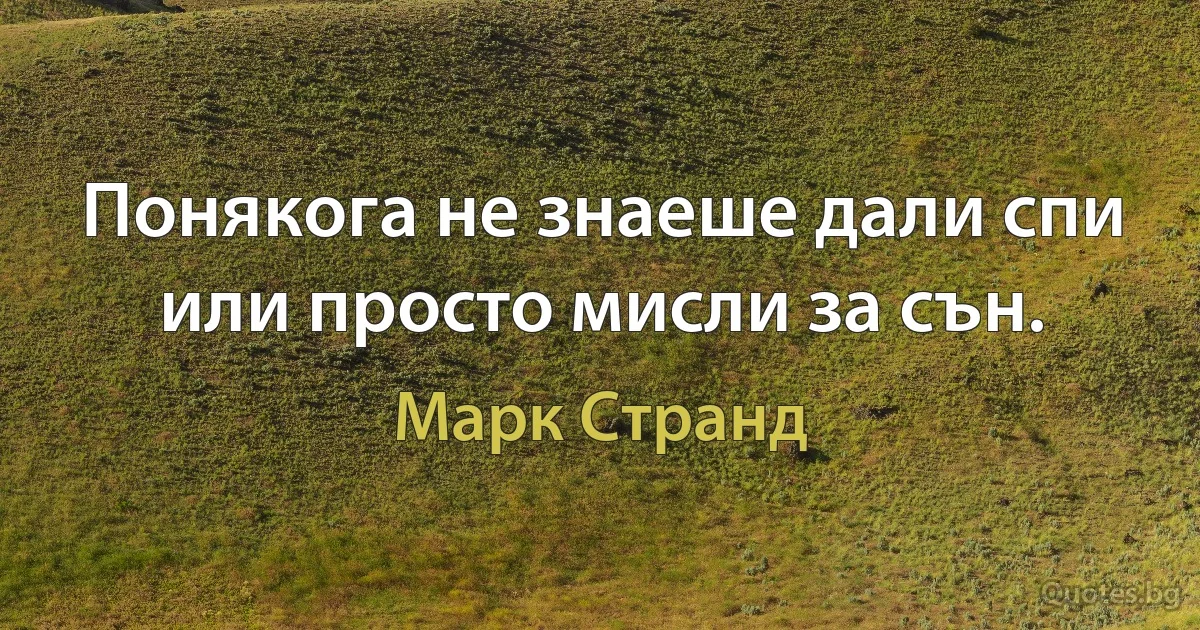 Понякога не знаеше дали спи или просто мисли за сън. (Марк Странд)