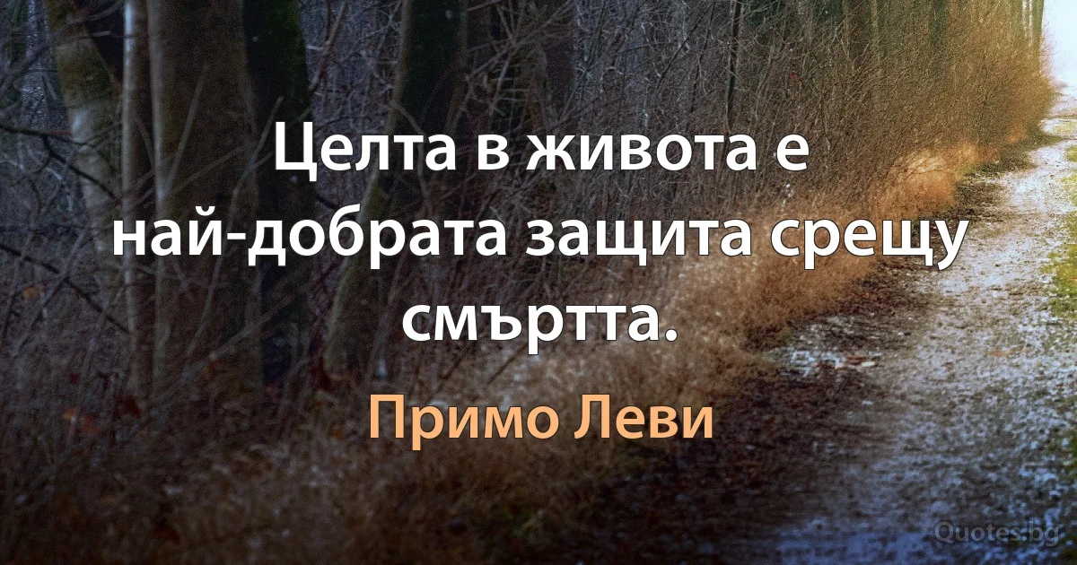 Целта в живота е най-добрата защита срещу смъртта. (Примо Леви)