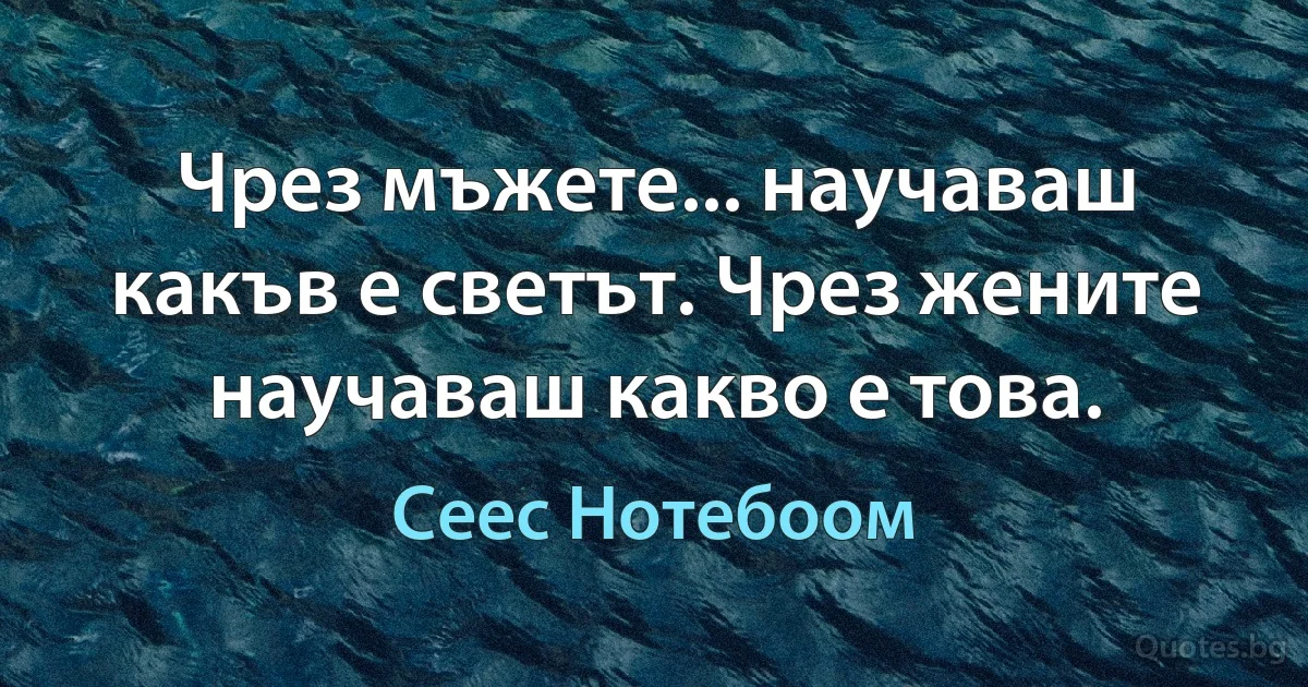 Чрез мъжете... научаваш какъв е светът. Чрез жените научаваш какво е това. (Сеес Нотебоом)