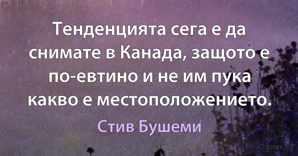 Тенденцията сега е да снимате в Канада, защото е по-евтино и не им пука какво е местоположението. (Стив Бушеми)