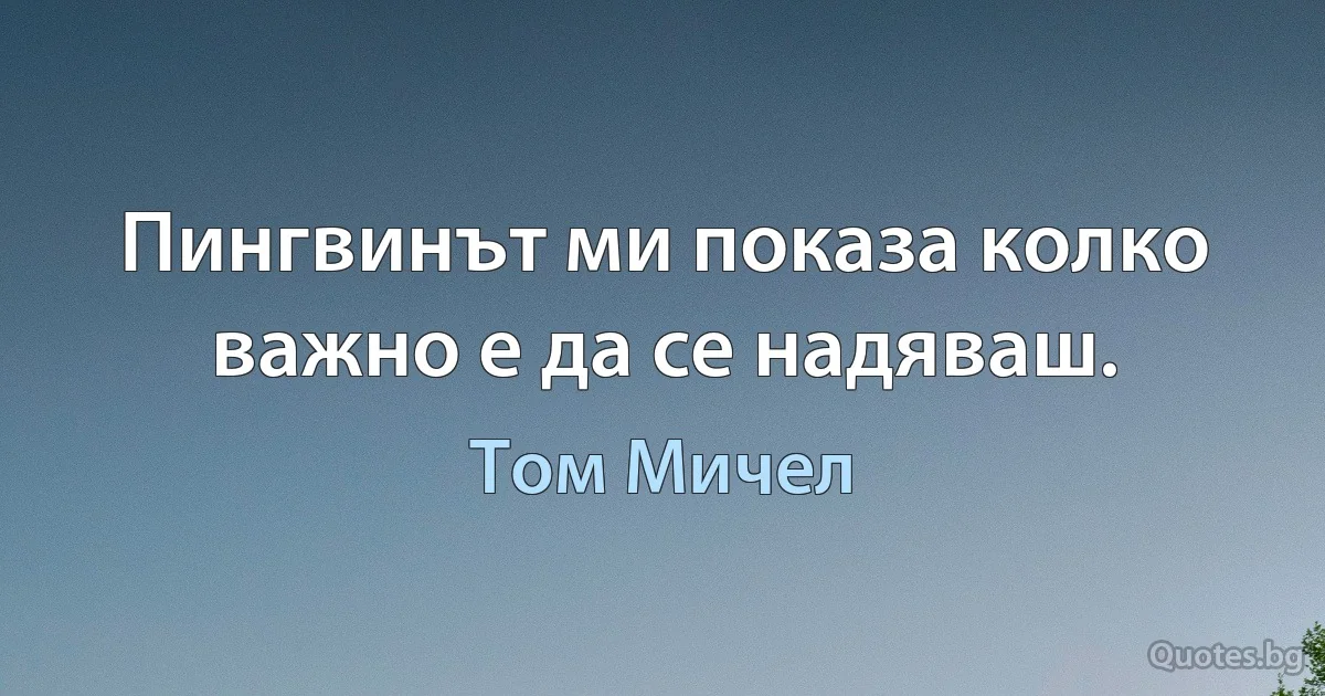 Пингвинът ми показа колко важно е да се надяваш. (Том Мичел)