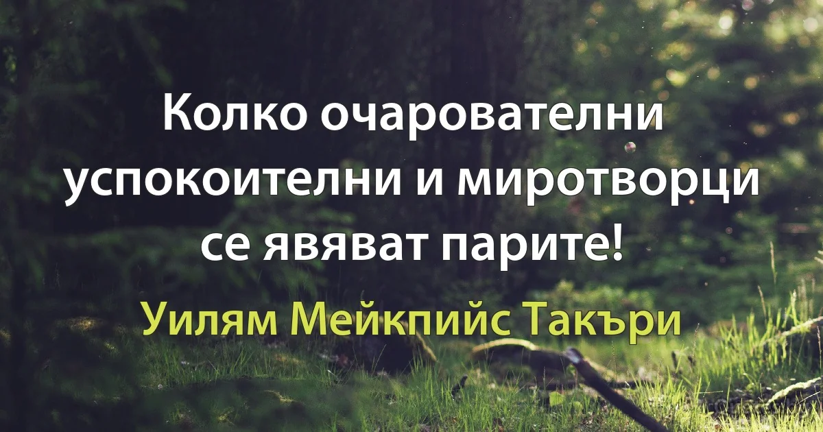 Колко очарователни успокоителни и миротворци се явяват парите! (Уилям Мейкпийс Такъри)