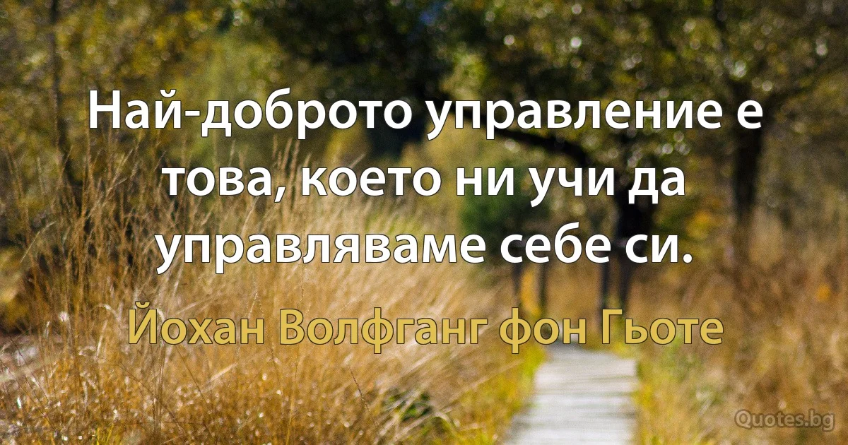 Най-доброто управление е това, което ни учи да управляваме себе си. (Йохан Волфганг фон Гьоте)