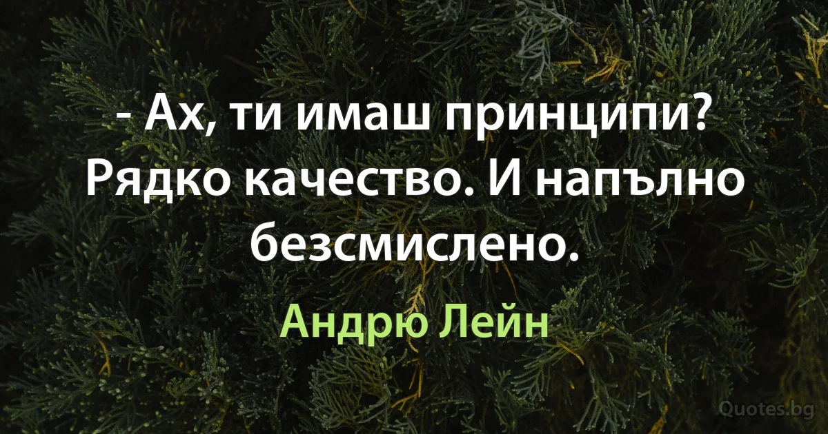 - Ах, ти имаш принципи? Рядко качество. И напълно безсмислено. (Андрю Лейн)