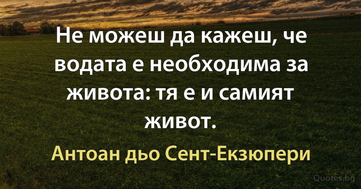 Не можеш да кажеш, че водата е необходима за живота: тя е и самият живот. (Антоан дьо Сент-Екзюпери)