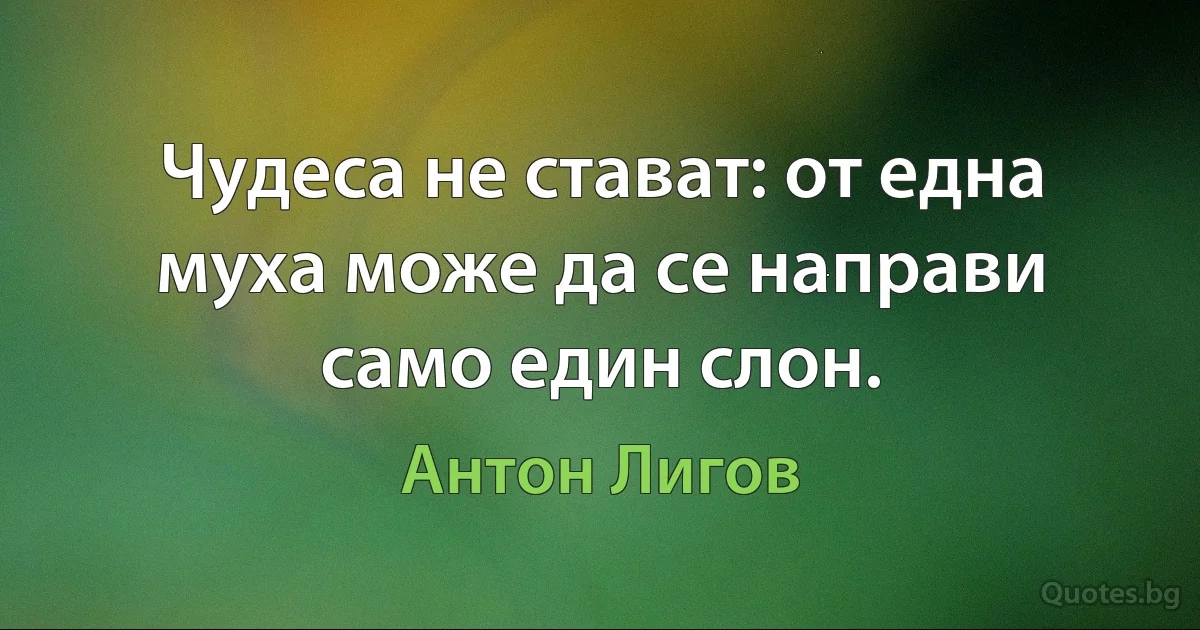 Чудеса не стават: от една муха може да се направи само един слон. (Антон Лигов)