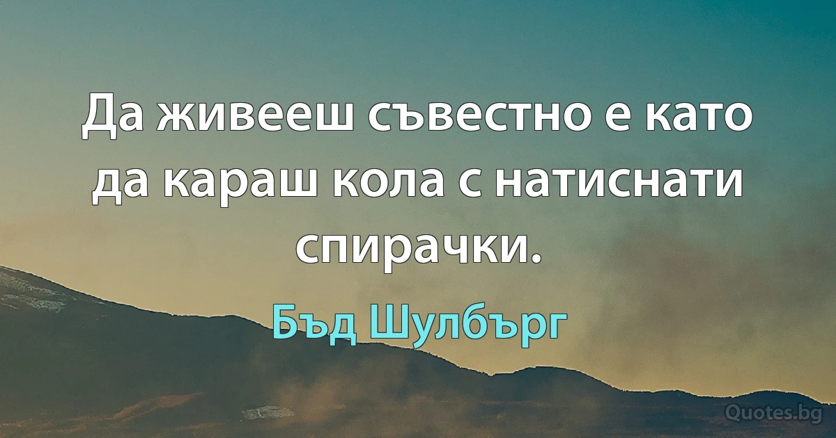 Да живееш съвестно е като да караш кола с натиснати спирачки. (Бъд Шулбърг)