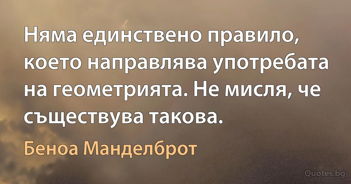 Няма единствено правило, което направлява употребата на геометрията. Не мисля, че съществува такова. (Беноа Манделброт)