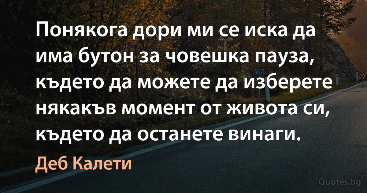 Понякога дори ми се иска да има бутон за човешка пауза, където да можете да изберете някакъв момент от живота си, където да останете винаги. (Деб Калети)