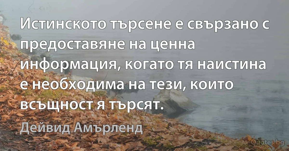 Истинското търсене е свързано с предоставяне на ценна информация, когато тя наистина е необходима на тези, които всъщност я търсят. (Дейвид Амърленд)