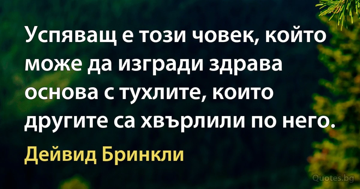 Успяващ е този човек, който може да изгради здрава основа с тухлите, които другите са хвърлили по него. (Дейвид Бринкли)