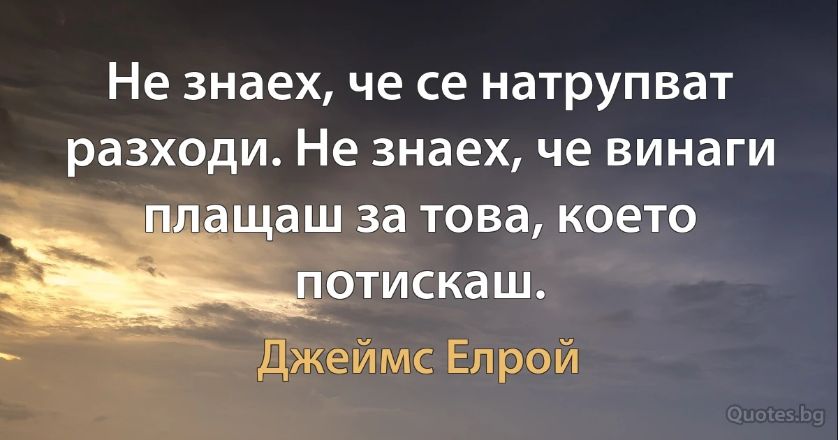 Не знаех, че се натрупват разходи. Не знаех, че винаги плащаш за това, което потискаш. (Джеймс Елрой)