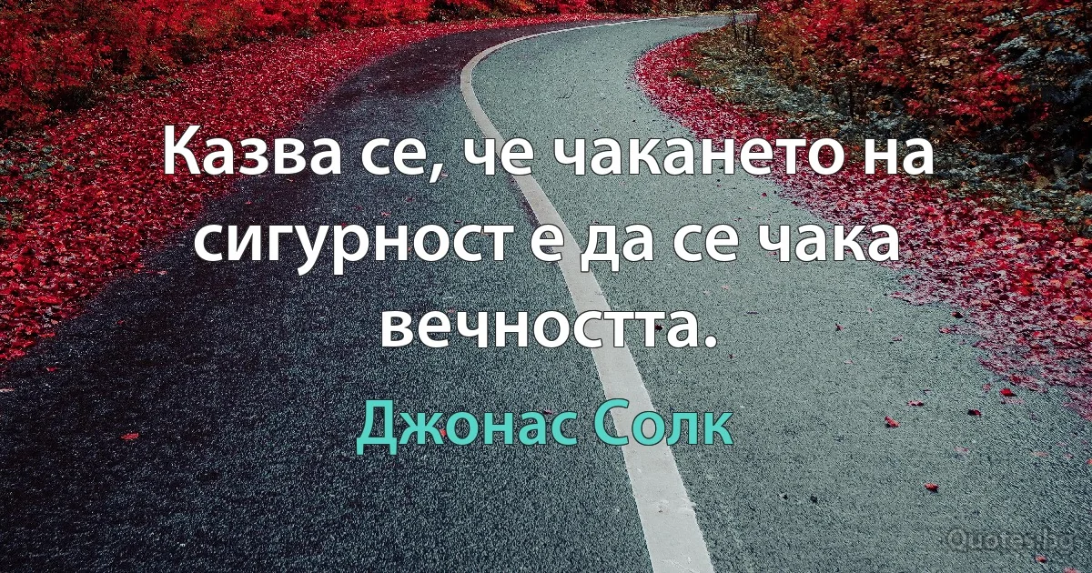 Казва се, че чакането на сигурност е да се чака вечността. (Джонас Солк)