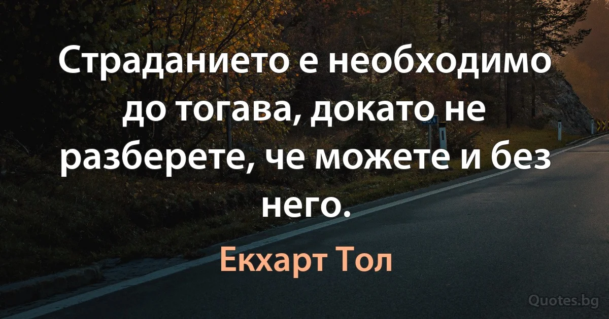 Страданието е необходимо до тогава, докато не разберете, че можете и без него. (Екхарт Тол)