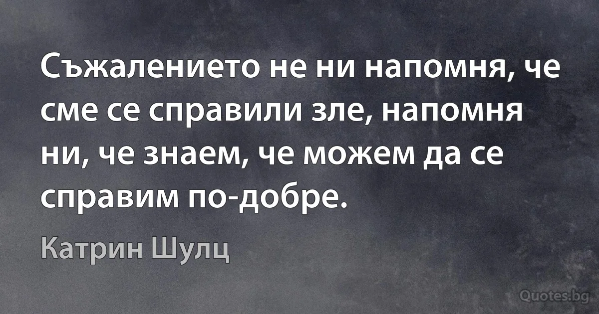 Съжалението не ни напомня, че сме се справили зле, напомня ни, че знаем, че можем да се справим по-добре. (Катрин Шулц)