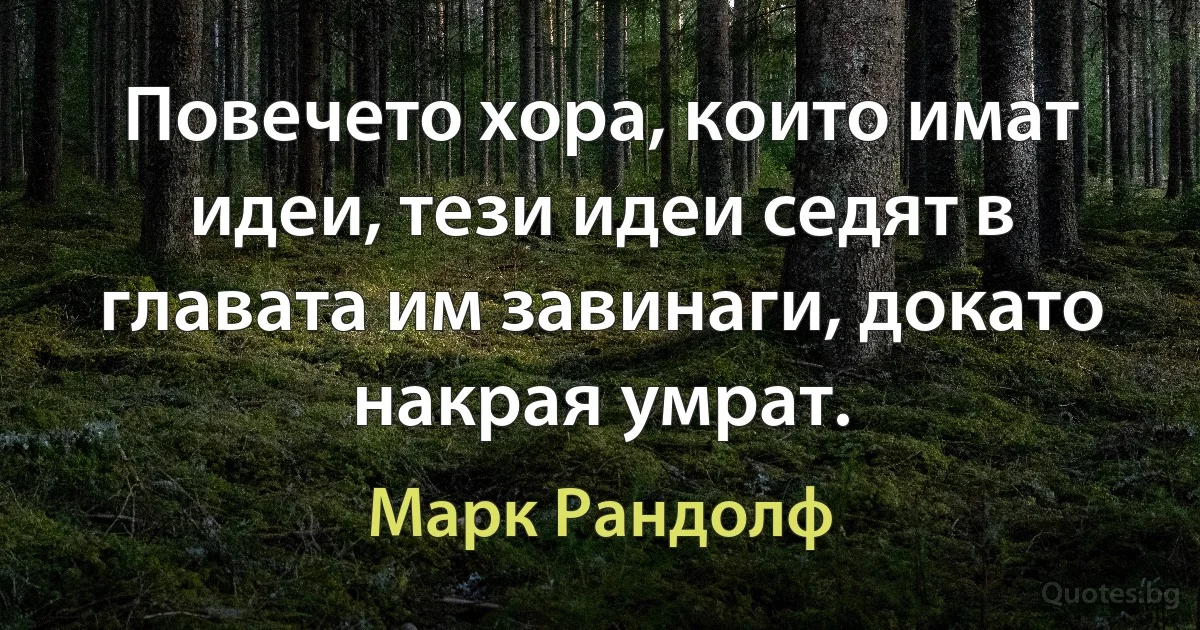 Повечето хора, които имат идеи, тези идеи седят в главата им завинаги, докато накрая умрат. (Марк Рандолф)