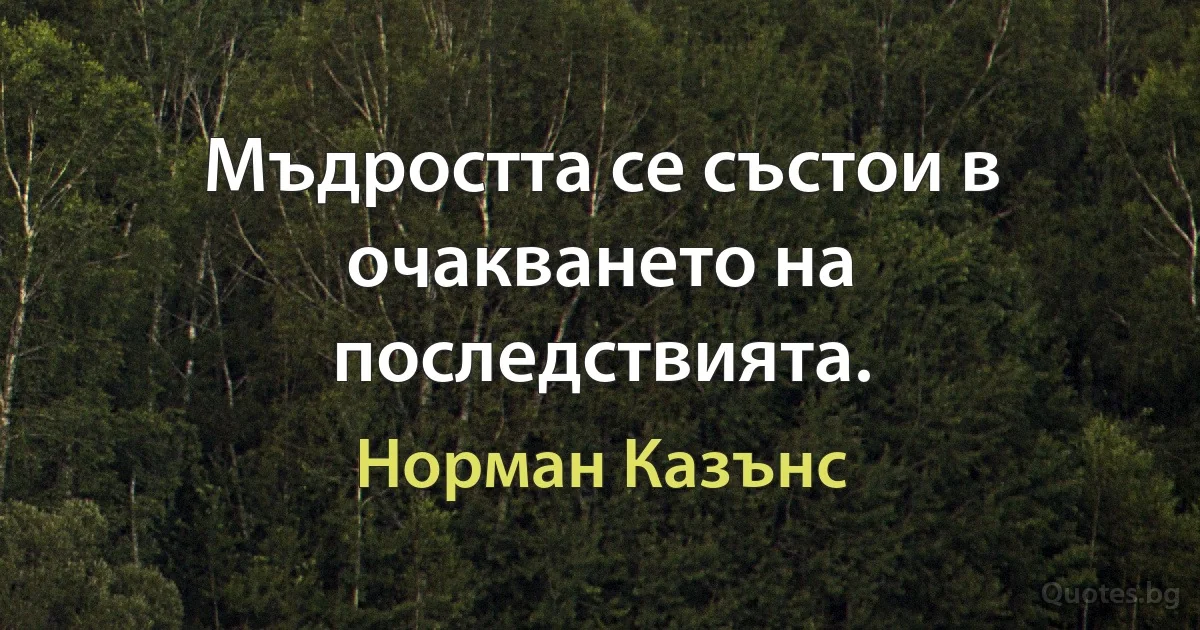 Мъдростта се състои в очакването на последствията. (Норман Казънс)