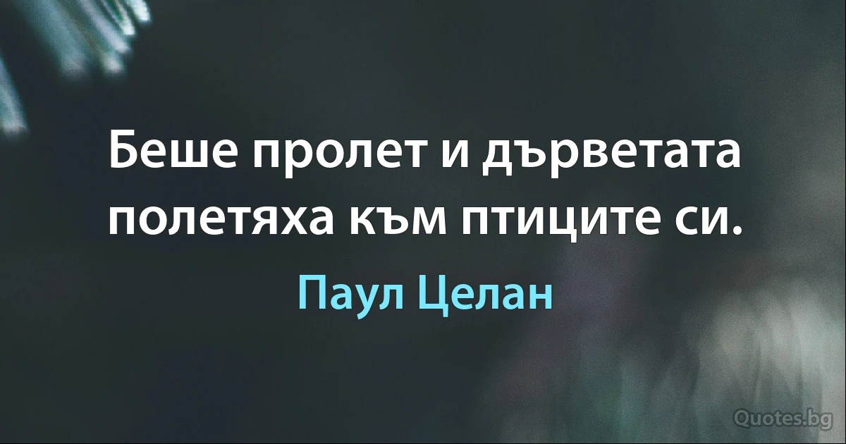 Беше пролет и дърветата полетяха към птиците си. (Паул Целан)