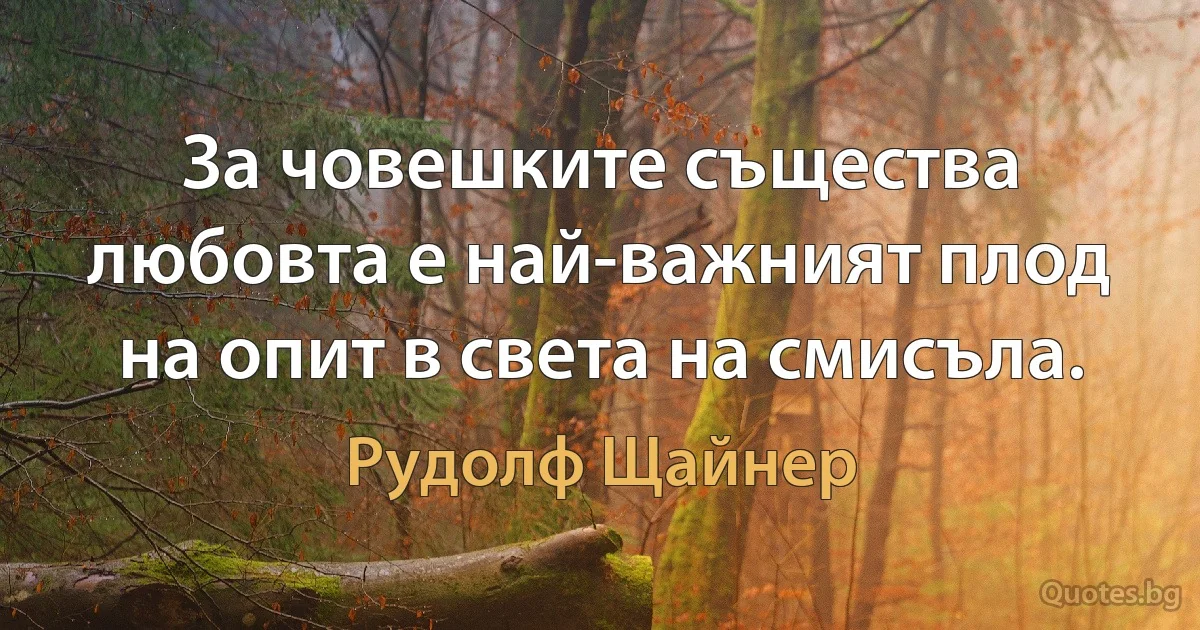 За човешките същества любовта е най-важният плод на опит в света на смисъла. (Рудолф Щайнер)