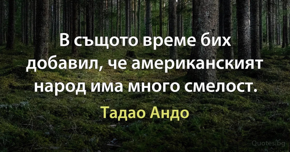 В същото време бих добавил, че американският народ има много смелост. (Тадао Андо)