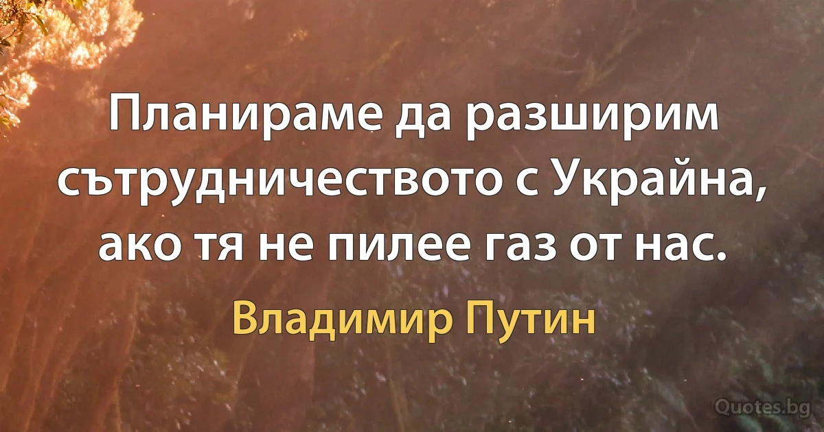 Планираме да разширим сътрудничеството с Украйна, ако тя не пилее газ от нас. (Владимир Путин)