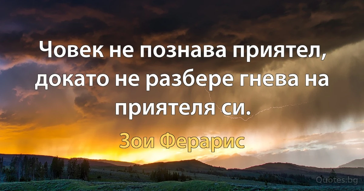 Човек не познава приятел, докато не разбере гнева на приятеля си. (Зои Ферарис)