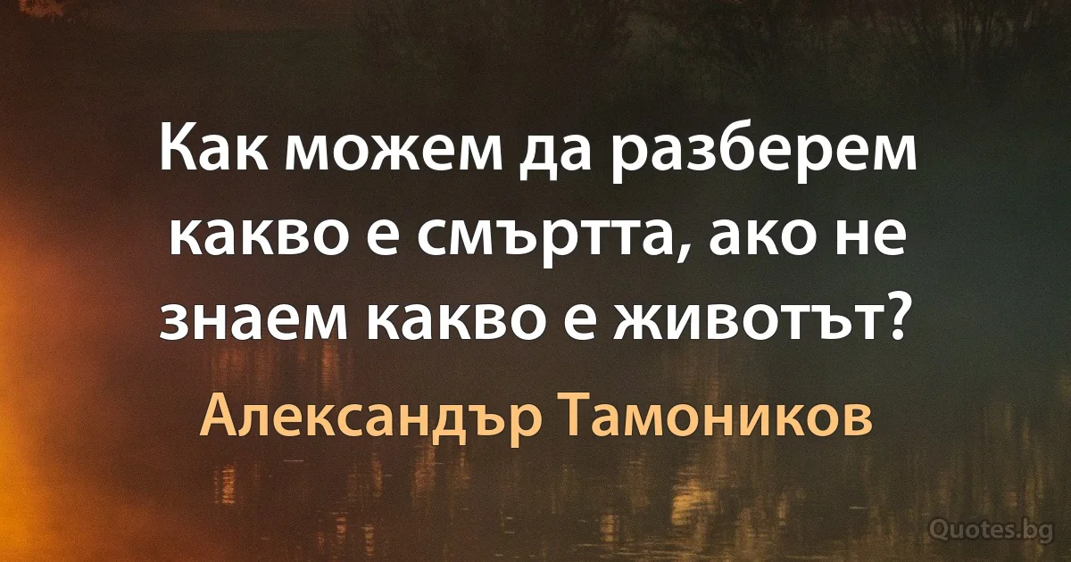 Как можем да разберем какво е смъртта, ако не знаем какво е животът? (Александър Тамоников)