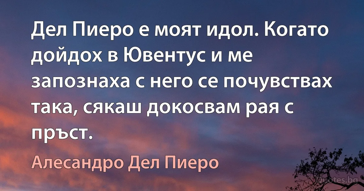 Дел Пиеро е моят идол. Когато дойдох в Ювентус и ме запознаха с него се почувствах така, сякаш докосвам рая с пръст. (Алесандро Дел Пиеро)