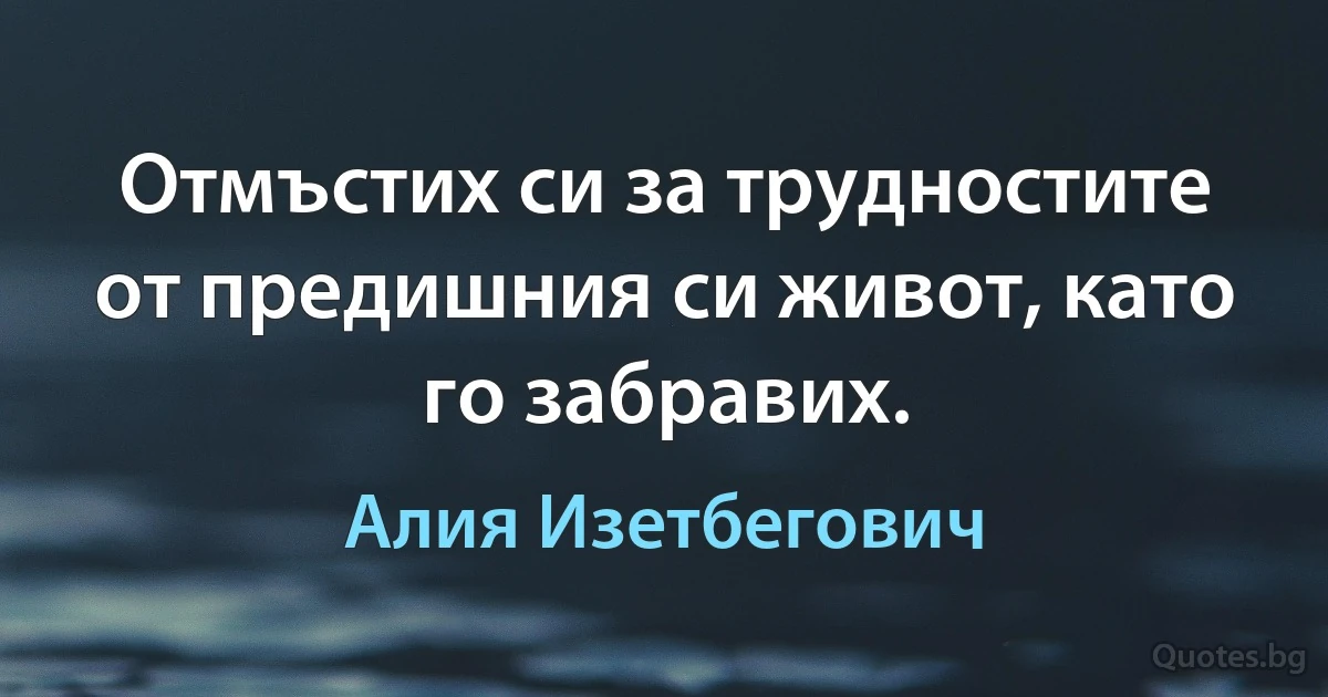 Отмъстих си за трудностите от предишния си живот, като го забравих. (Алия Изетбегович)