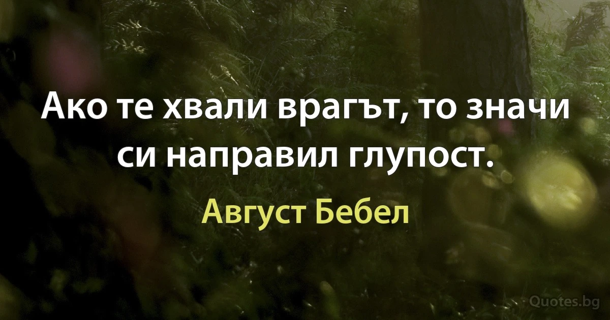 Ако те хвали врагът, то значи си направил глупост. (Август Бебел)