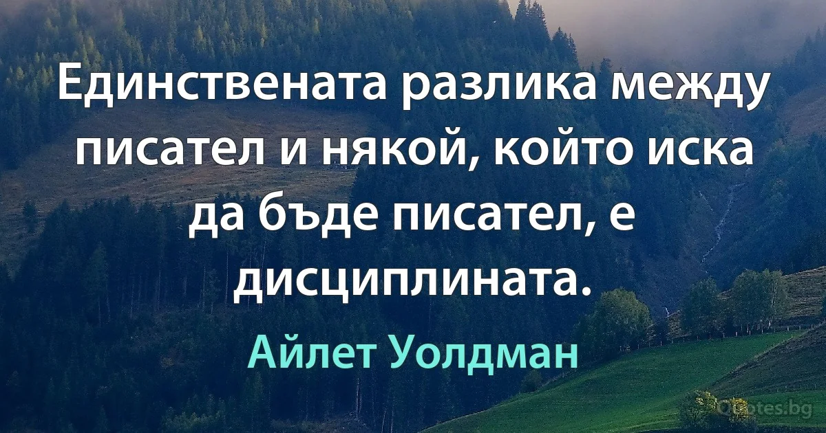 Единствената разлика между писател и някой, който иска да бъде писател, е дисциплината. (Айлет Уолдман)