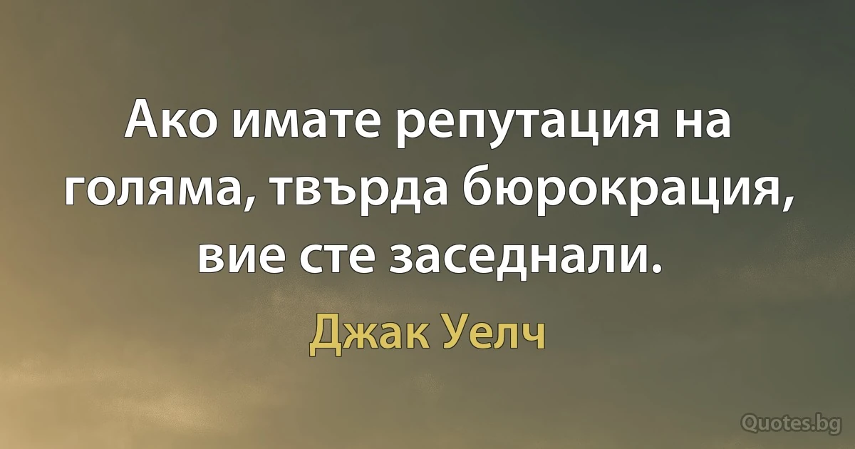 Ако имате репутация на голяма, твърда бюрокрация, вие сте заседнали. (Джак Уелч)