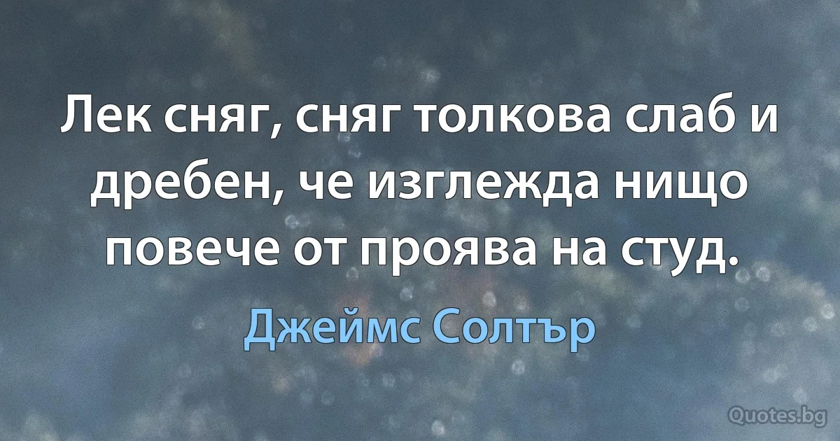 Лек сняг, сняг толкова слаб и дребен, че изглежда нищо повече от проява на студ. (Джеймс Солтър)