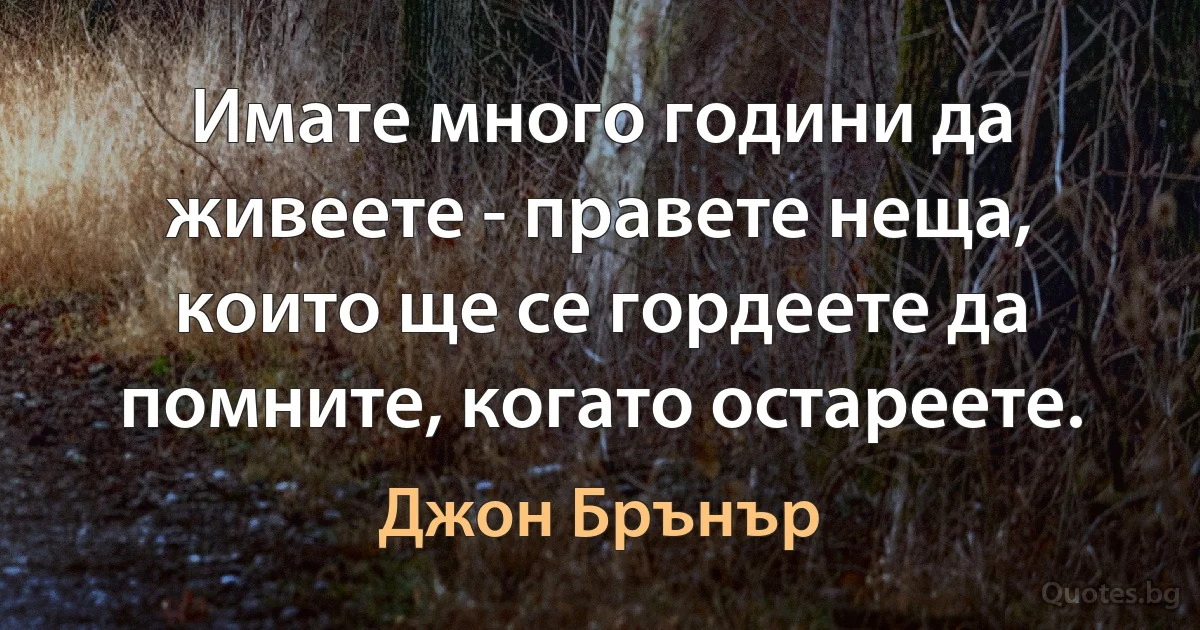 Имате много години да живеете - правете неща, които ще се гордеете да помните, когато остареете. (Джон Брънър)