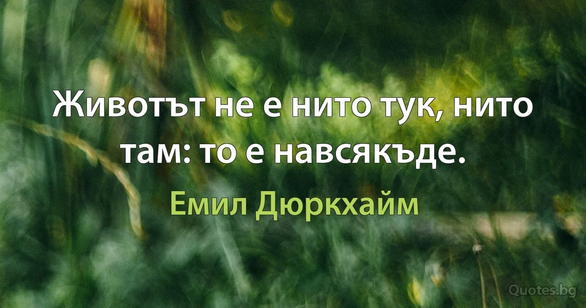 Животът не е нито тук, нито там: то е навсякъде. (Емил Дюркхайм)