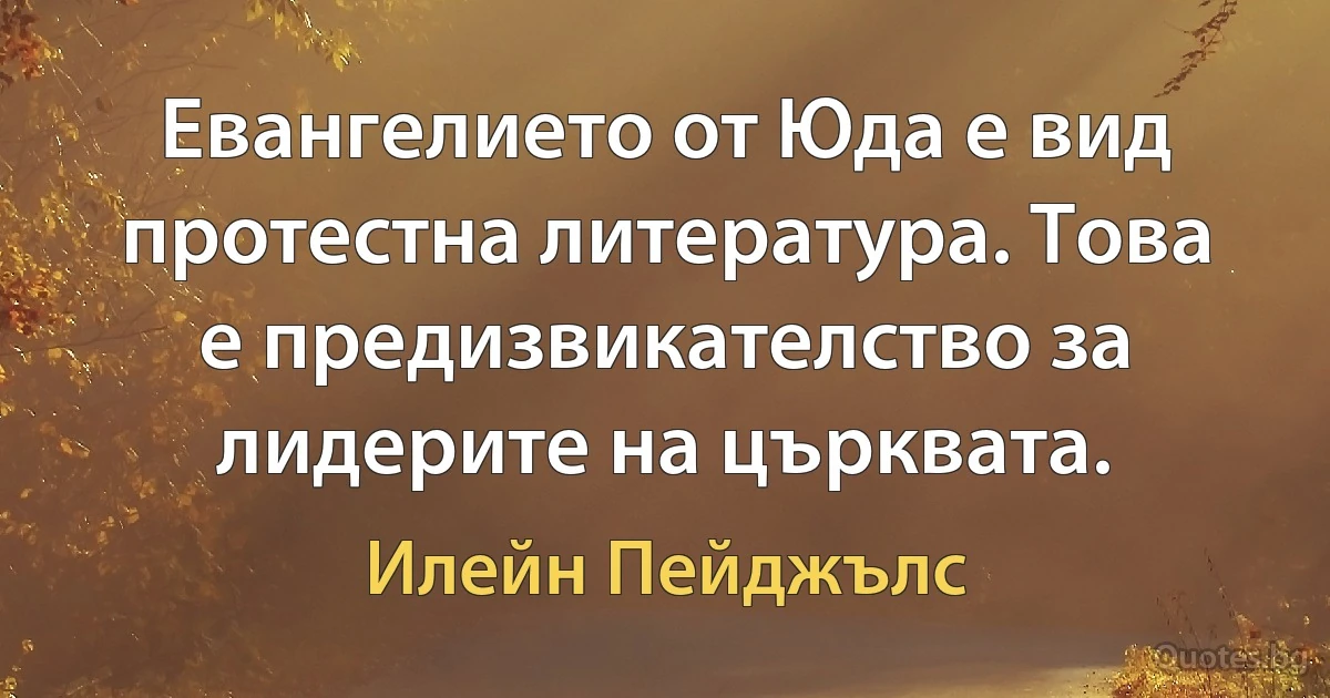 Евангелието от Юда е вид протестна литература. Това е предизвикателство за лидерите на църквата. (Илейн Пейджълс)