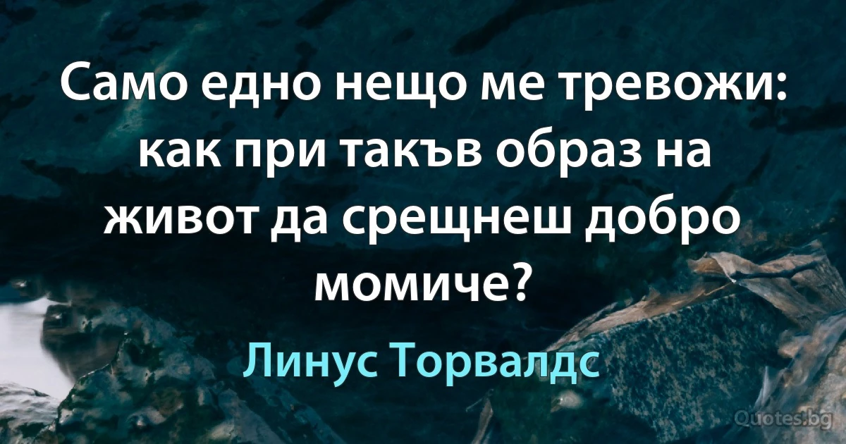 Само едно нещо ме тревожи: как при такъв образ на живот да срещнеш добро момиче? (Линус Торвалдс)