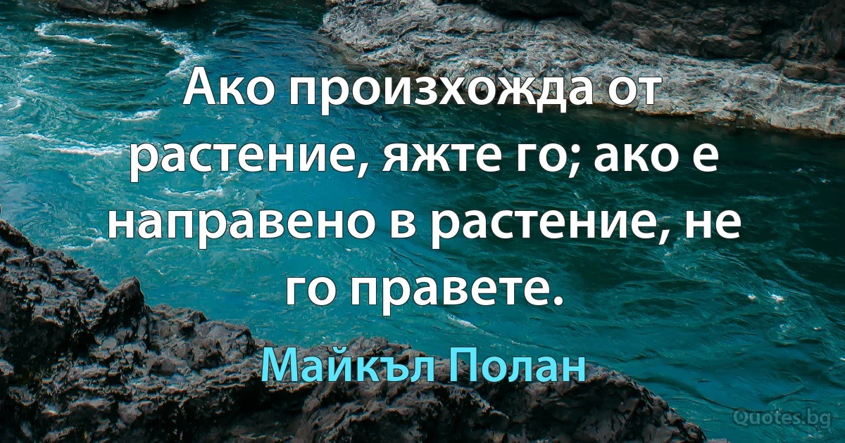 Ако произхожда от растение, яжте го; ако е направено в растение, не го правете. (Майкъл Полан)