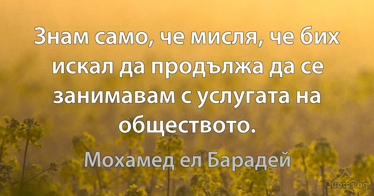 Знам само, че мисля, че бих искал да продължа да се занимавам с услугата на обществото. (Мохамед ел Барадей)