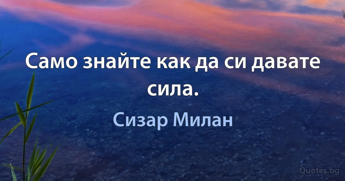 Само знайте как да си давате сила. (Сизар Милан)