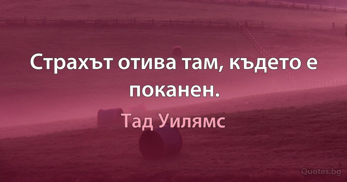 Страхът отива там, където е поканен. (Тад Уилямс)