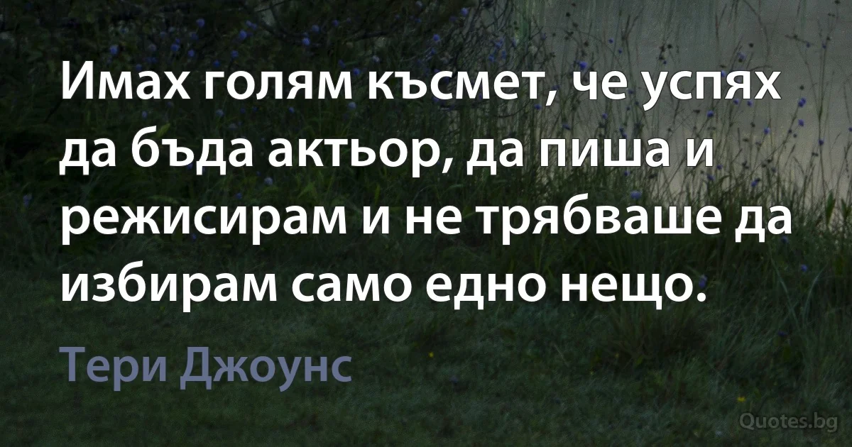 Имах голям късмет, че успях да бъда актьор, да пиша и режисирам и не трябваше да избирам само едно нещо. (Тери Джоунс)