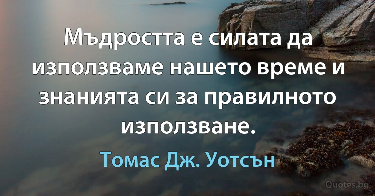 Мъдростта е силата да използваме нашето време и знанията си за правилното използване. (Томас Дж. Уотсън)