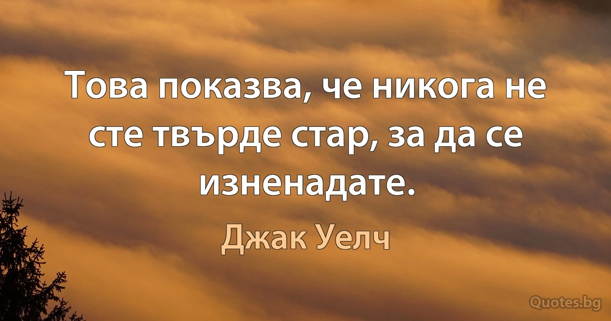 Това показва, че никога не сте твърде стар, за да се изненадате. (Джак Уелч)