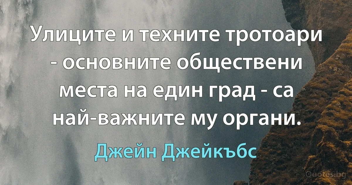 Улиците и техните тротоари - основните обществени места на един град - са най-важните му органи. (Джейн Джейкъбс)