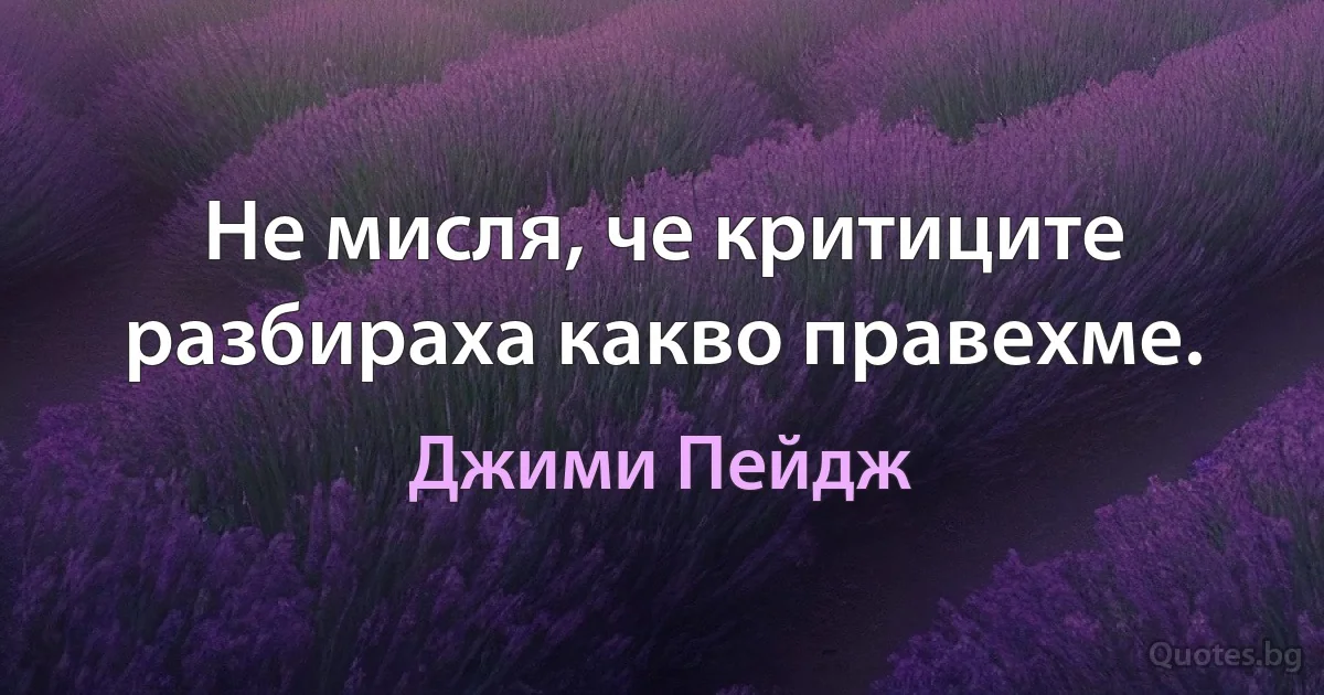 Не мисля, че критиците разбираха какво правехме. (Джими Пейдж)