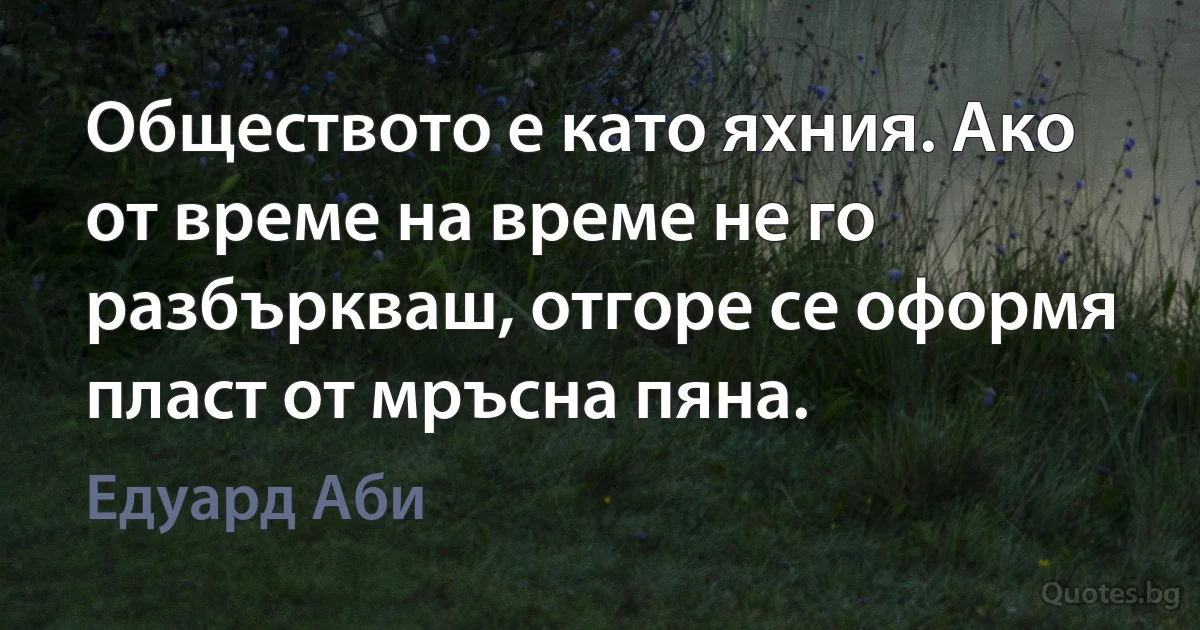 Обществото е като яхния. Ако от време на време не го разбъркваш, отгоре се оформя пласт от мръсна пяна. (Едуард Аби)