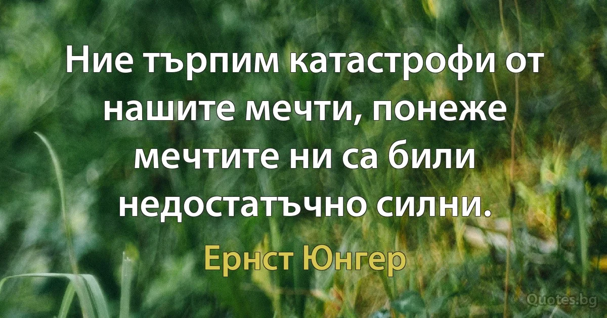 Ние търпим катастрофи от нашите мечти, понеже мечтите ни са били недостатъчно силни. (Ернст Юнгер)