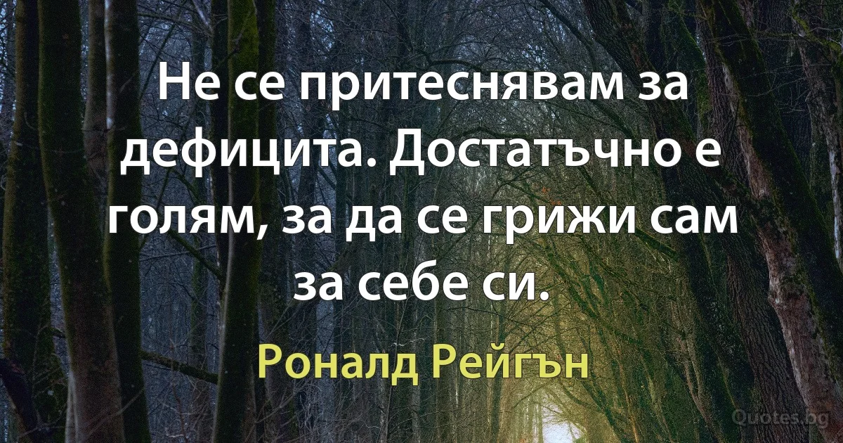 Не се притеснявам за дефицита. Достатъчно е голям, за да се грижи сам за себе си. (Роналд Рейгън)
