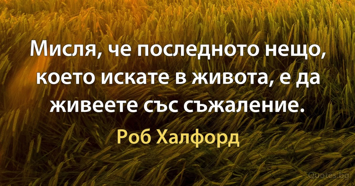 Мисля, че последното нещо, което искате в живота, е да живеете със съжаление. (Роб Халфорд)